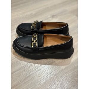 FitFlop F-Mode Black Leather Chain Platform Loafers E2A-001 Womens 7.5